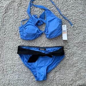NWT DKNY Blue Halter Bikini Set